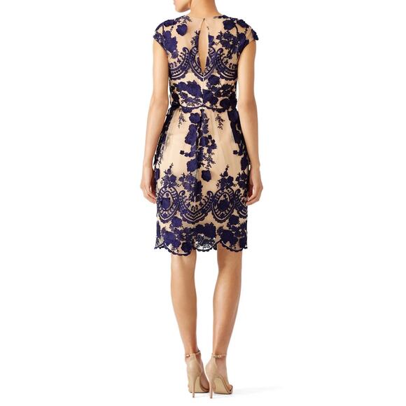 Marchesa Notte Navy Mena Embroidered Tulle Dress 4 - Picture 2 of 9